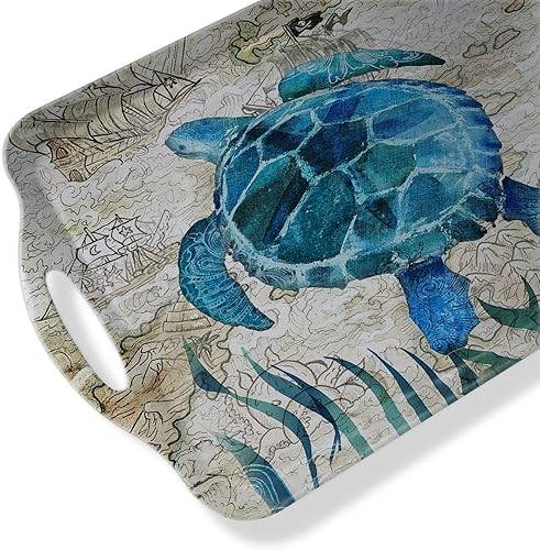 Miniatura 2 de Bandeja decorativa para servir con asas, bandejas rectangulares multiusos para restaurante, fiestas, mesa de café, cocina, patrón de mármol negro y