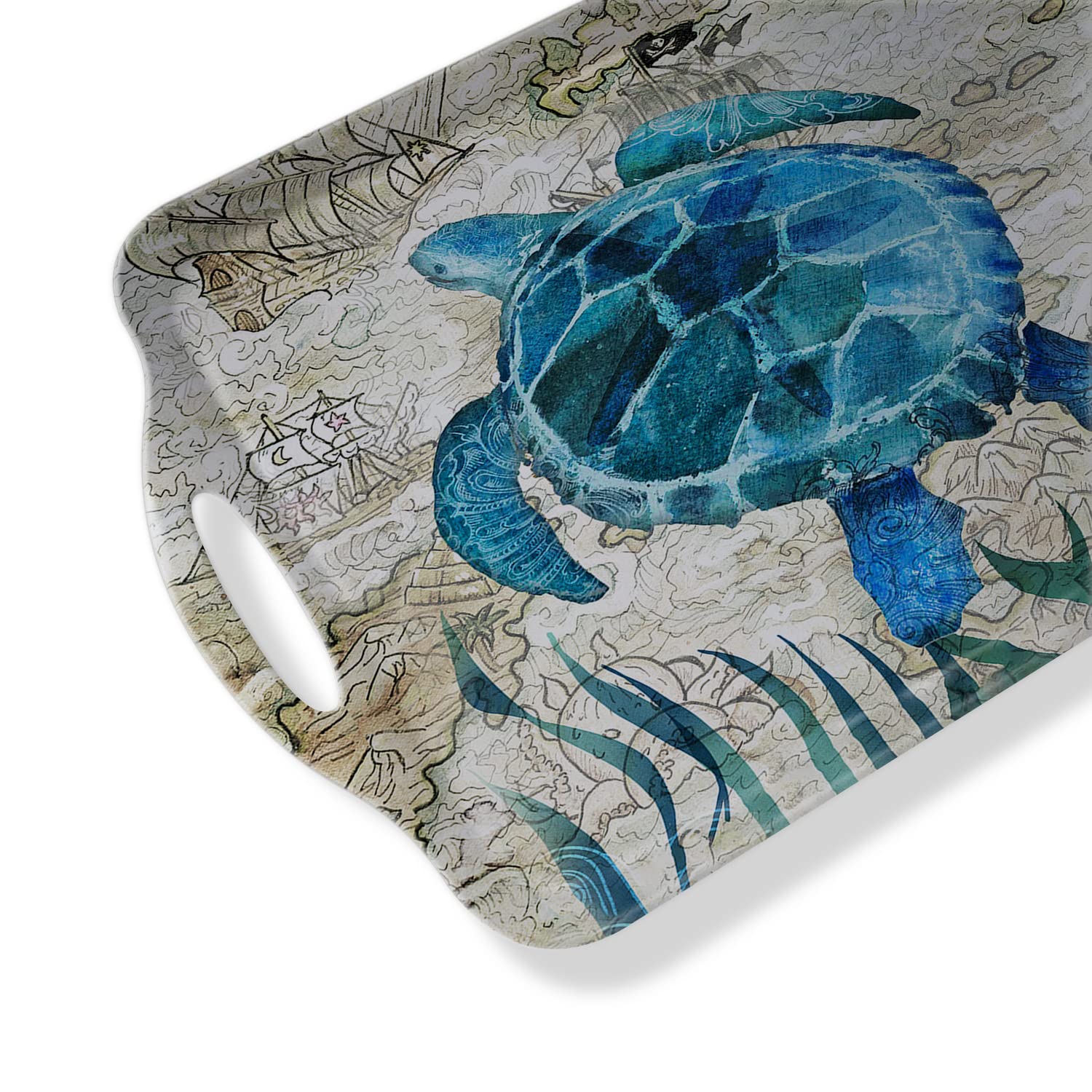 Serving Tray Decorative Tray with Handles Multi-Purpose Rectangular Serving Trays for Restaurant, Parties, Coffee Table, Kitchen - Retro Turtle
