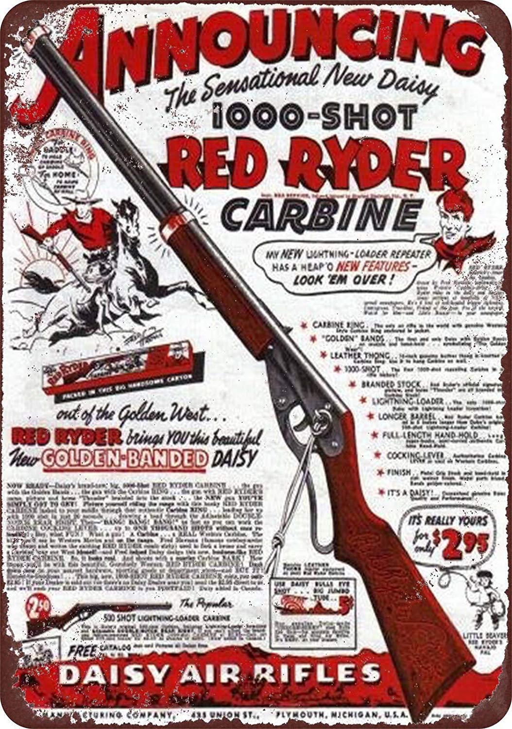 Biopracess Metal tin sign 8x12 inches 1940 Daisy Red Ryder BB Gun Vintage Look Reproduction Metal Sign