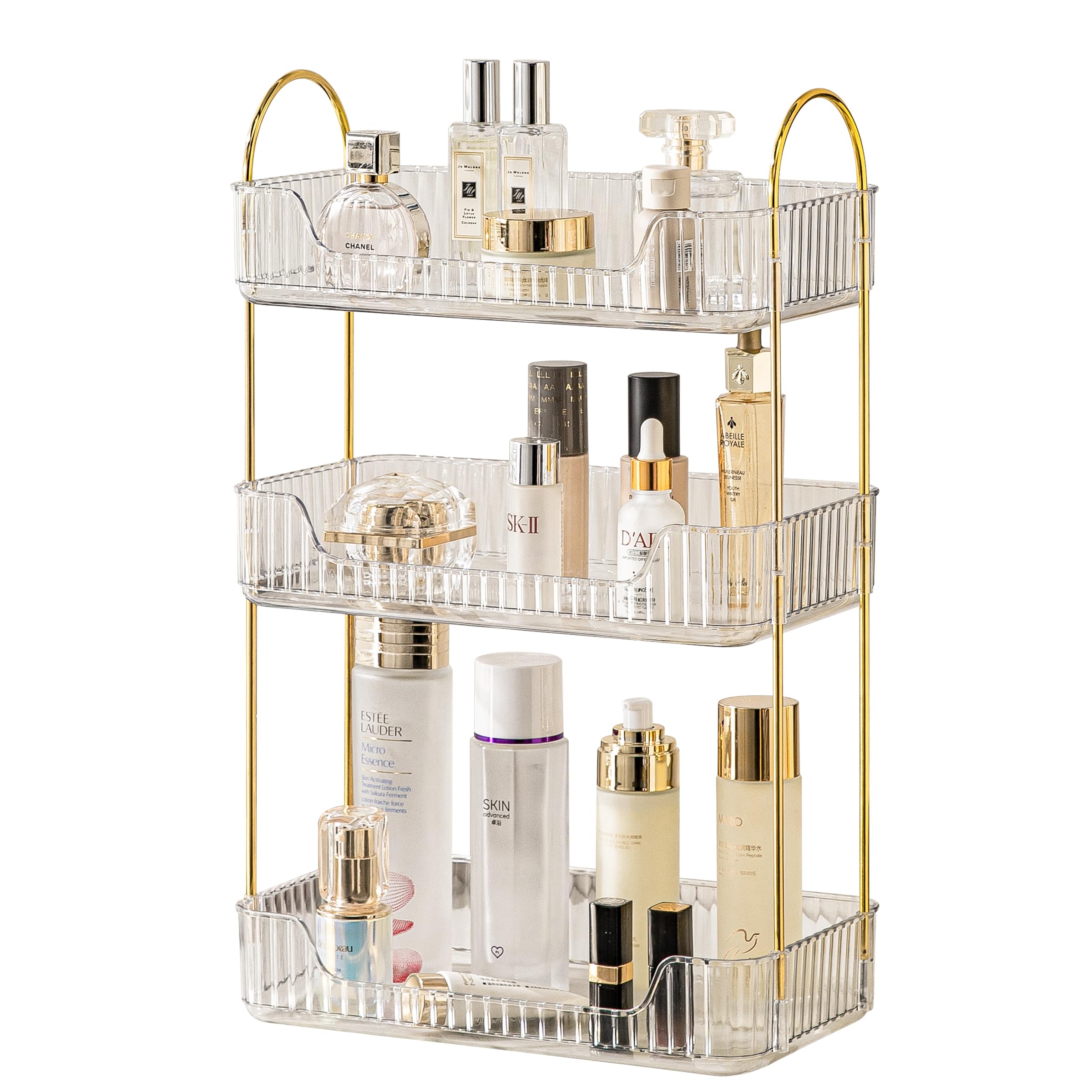 Akinbas 3 Tier Bathroom Organizer Countertop Makeup Perfume Tray Skincare Organizer for Bathroom Dresser Vanity (White)