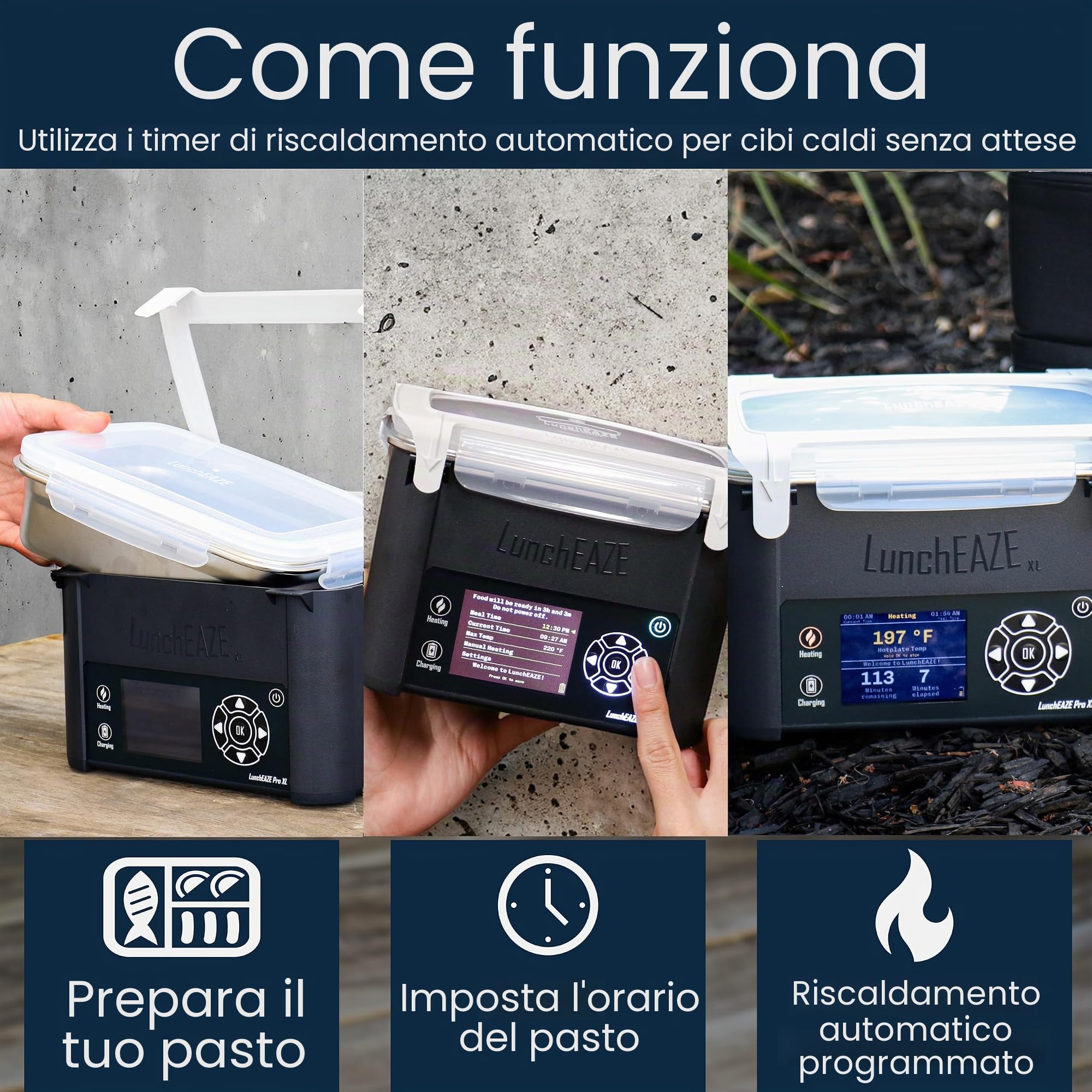 LunchEAZE Pro - Contenitore per il pranzo senza fili, alimentato a batteria, capacità di 4 tazze, max 200 °C, riscaldamento automatico programmato, borsa termica inclusa per pasti caldi ovunque