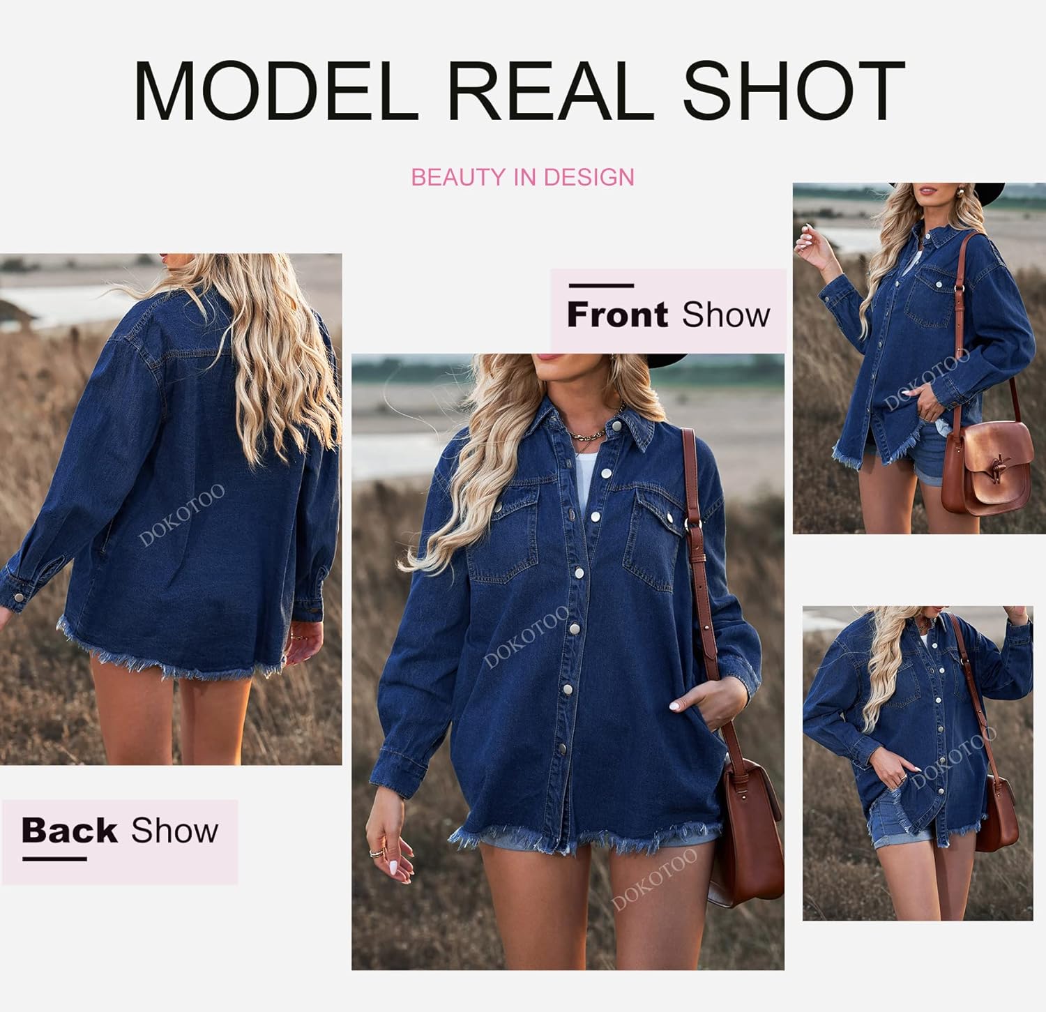 Dokotoo Women’s Oversized Denim Jacket Casual Long Sleeve Denim Shirts Distresse Jean Jacket Fall Outfits 2025