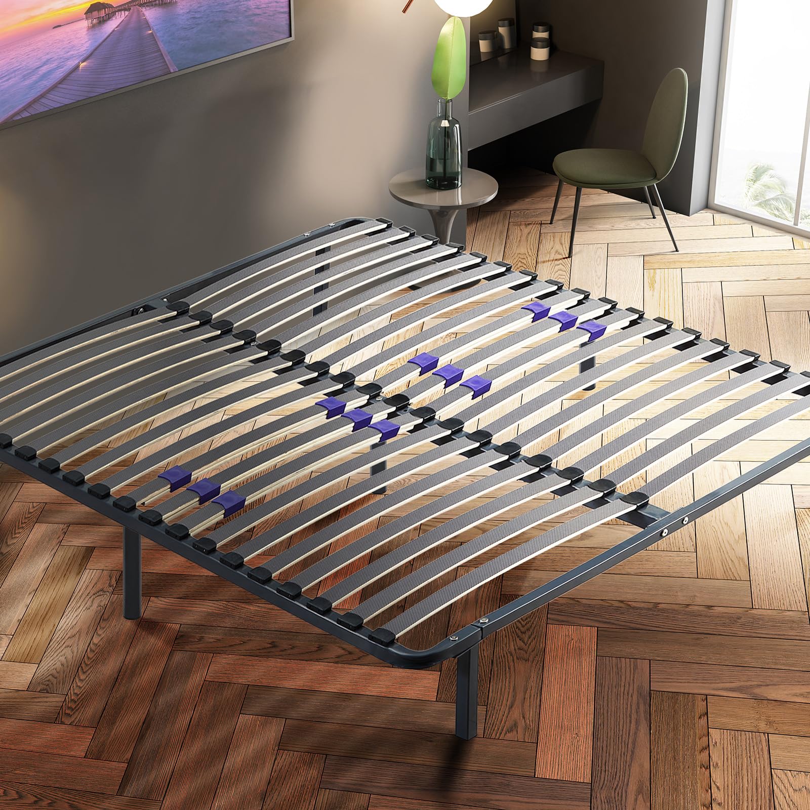 SAMPUR Confort LIT - Sommier 180x200 cm avec 7 Pieds | Lit avec Sommier à Lattes pour Adulte | 2x18 Lattes Dont 6 réglables | Résistant et Confortable | Montage Rapide et Facile