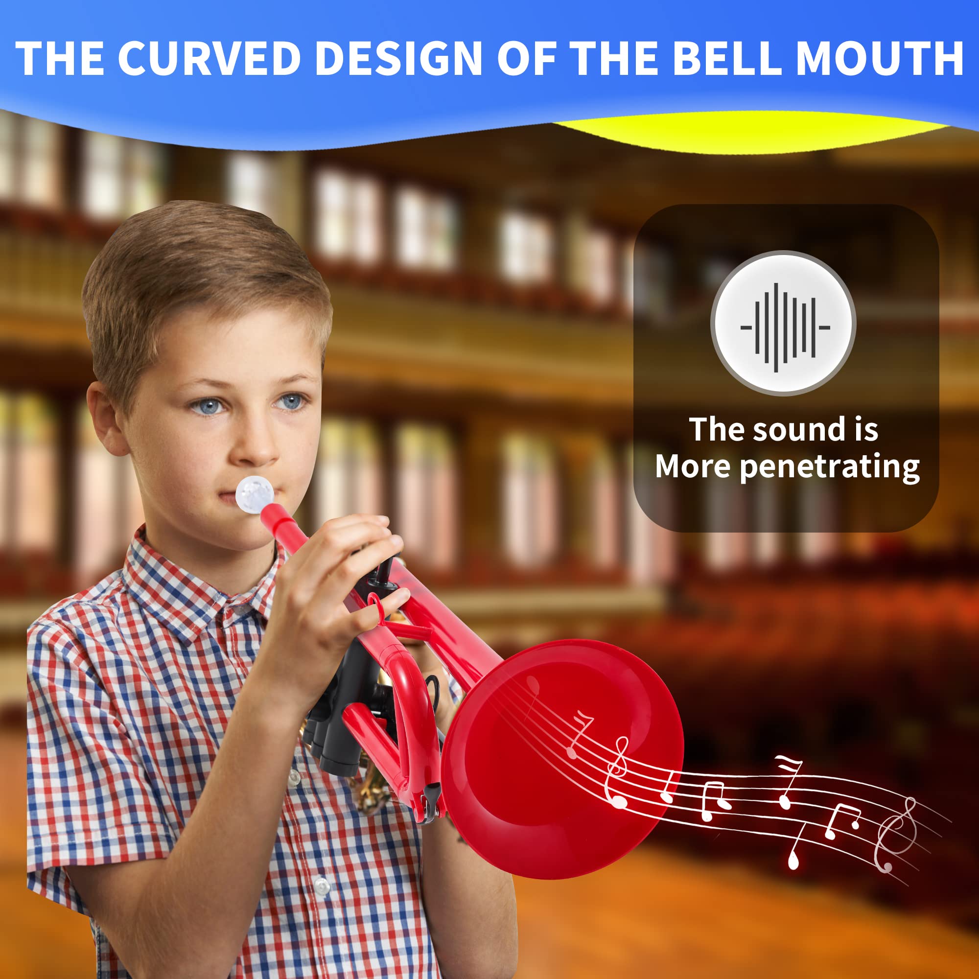 Pampet Set di tromba professionale in plastica BB per studenti e principianti, con bocchino 7C e bocchino 3C, strumento tromba B, rosso