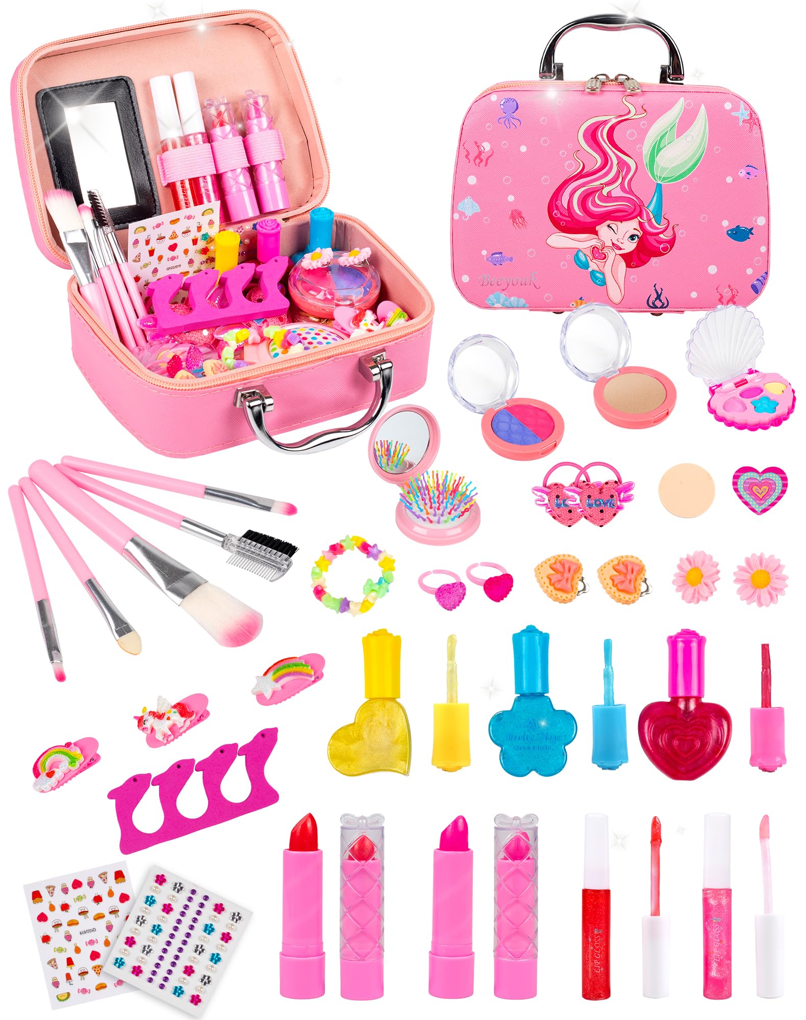 Beeyouk Maquillaje para Niñas,Set Maletin Maquillaje Niñas Juguetes Niños 3 Años,Maquillaje Niñas Juguete de Princesa Lavable,Juego de Estuches Maquillaje Niña,Regalo para niñas 4 5 6 7 8 9 Años