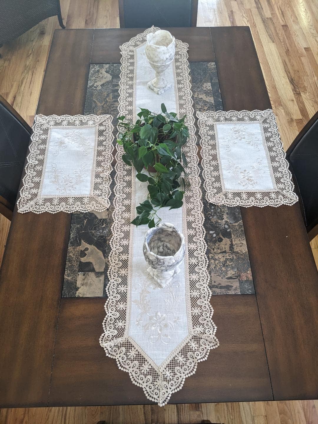 Galleria di Giovanni Lace Embroidered Dresser Scarf Mantel Shelf Table Runner Natural Beige Neutral 66 inch x 13 inch Doily