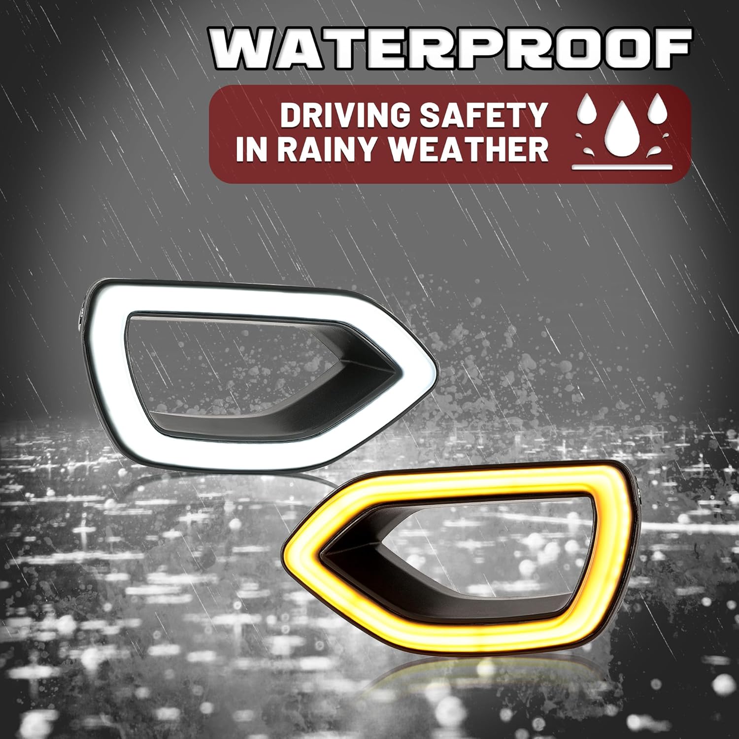 HECASA Grille Lights LED Compatible with 2015-2022 Dodge Charger SRT/Scat Pack Daytona SXT & R/T Front Bumper White & Yellow Lights for DRL Smoked Left & Right Side