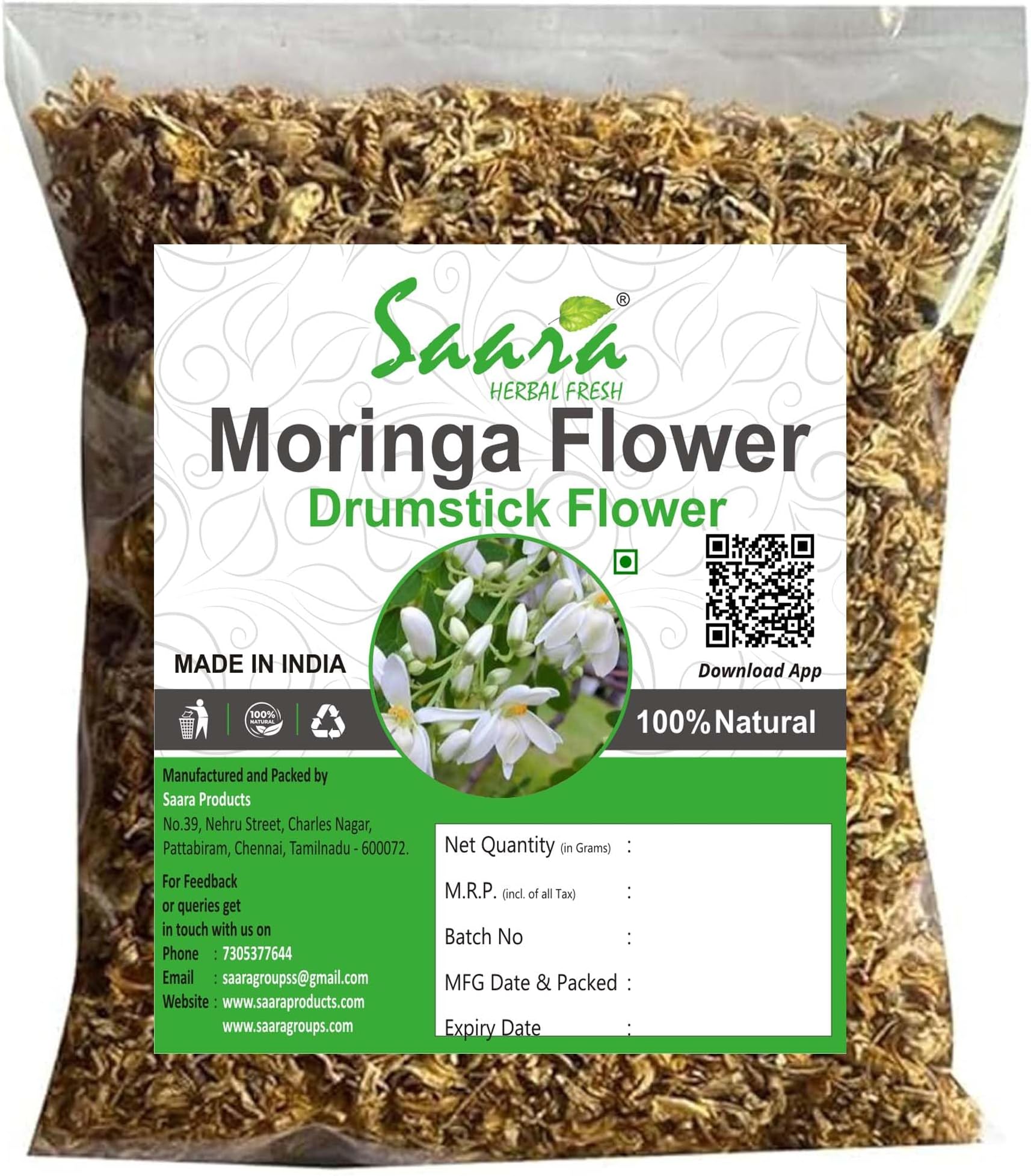 Saara HERBAL FRESH Dried Drumstick Flower, 100g, Murungai Poo, Moringa Flower, Rich In Minerals And Nutrients (Pack of 1 X 100g)