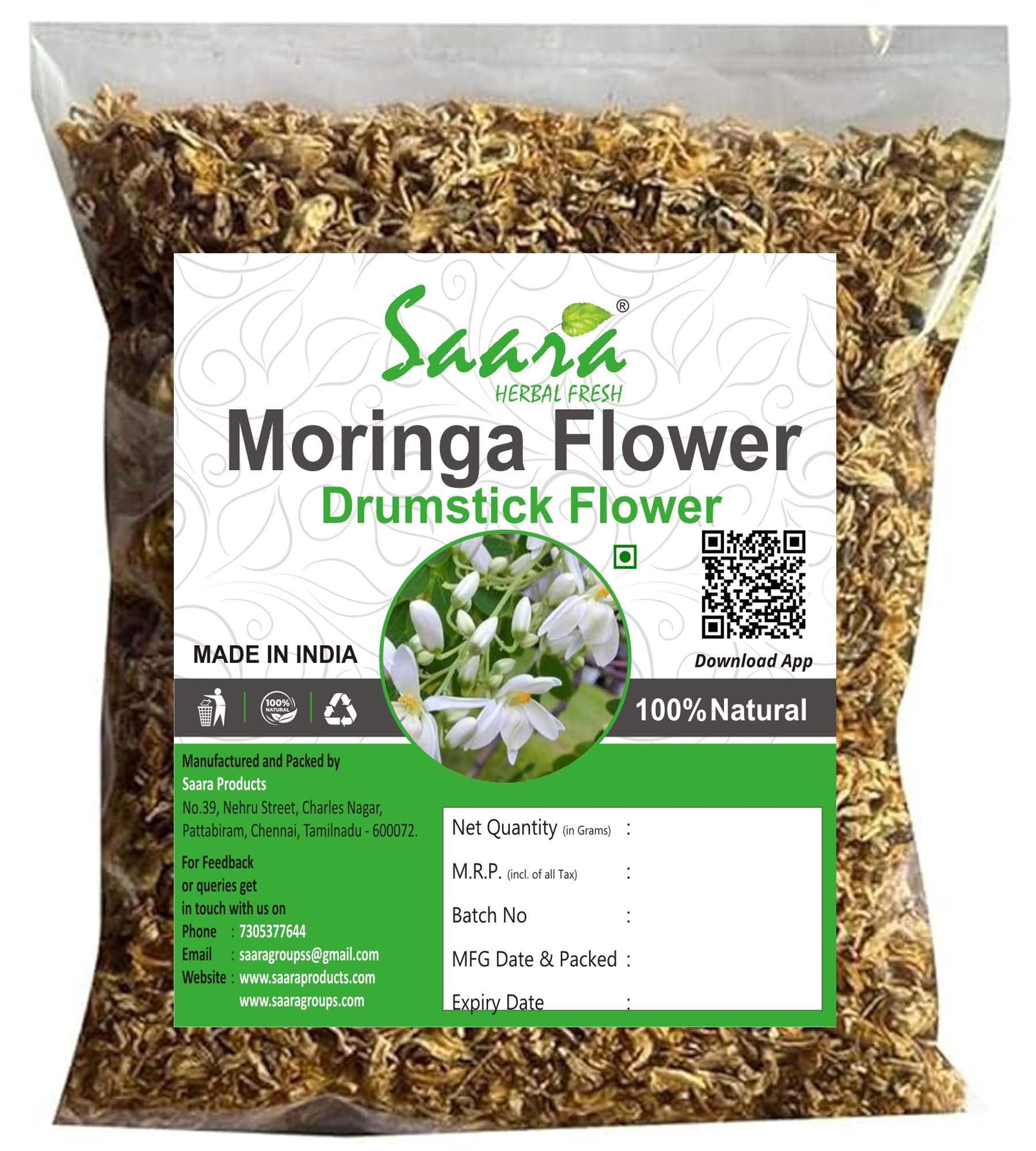 Saara HERBAL FRESH Dried Drumstick Flower, 100g, Murungai Poo, Moringa Flower, Rich In Minerals And Nutrients (Pack of 1 X 100g)