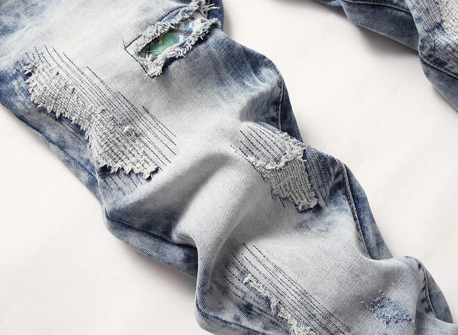 WQZYY&ASDCD Jeans Pantalon Herren Ripped Street Hip Hop Punk Stretch Bike Jeans Trendy Holes Straight Denim Hose
