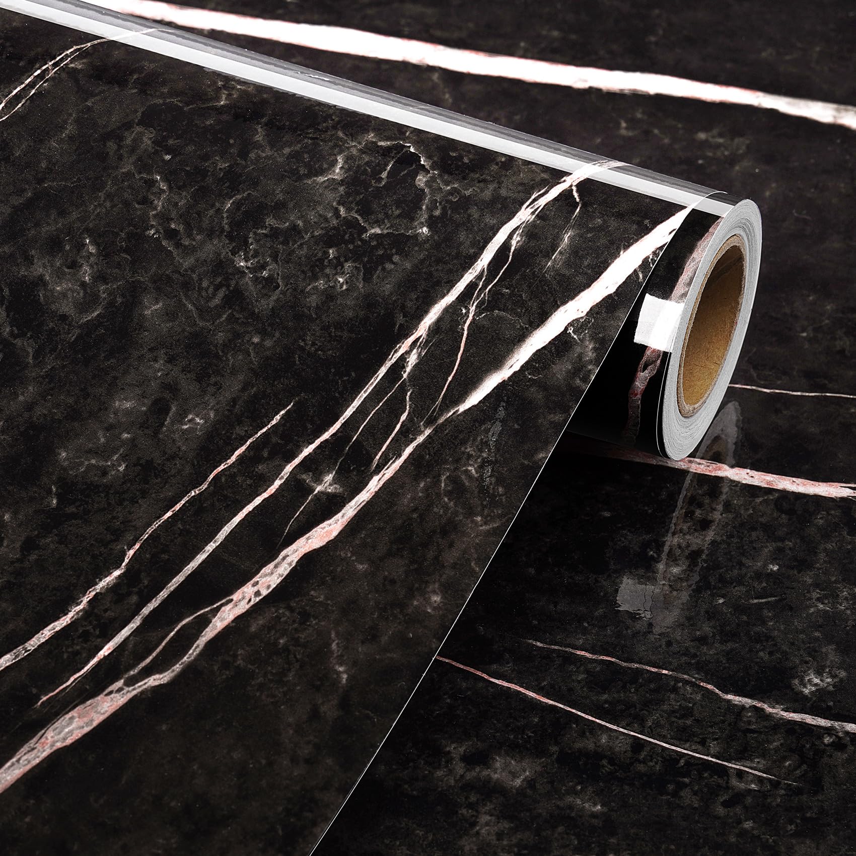 Livelynine Worktop Vinyl Covering Black Marble Vinyl Wrap for Kitchen Worktop Black and Pink Waterproof Sticky Back Plastic Roll for Furniture Table Desk Top Stick on Marble Wallpaper Bathroom 40CMx2M - Image 3