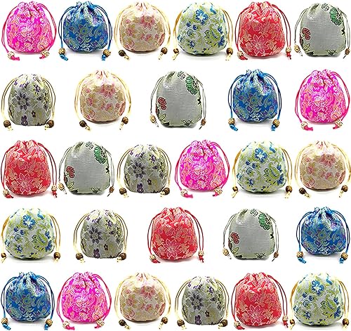 QWERTYUILLL EAVOQLB 28 PCS Brocade Bag Peony Flower Cordón Joyería Pulsera Bolsa Moneda