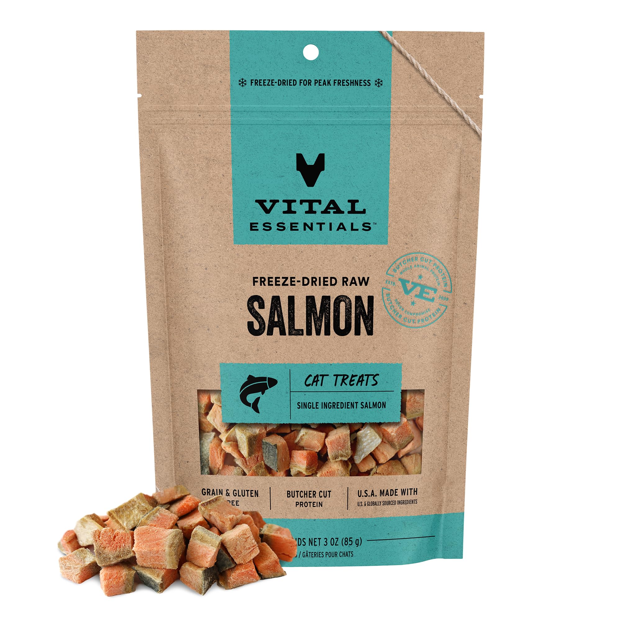 Vital Essentials Freeze Dried Cat Treats, Salmon, 3 oz Bag