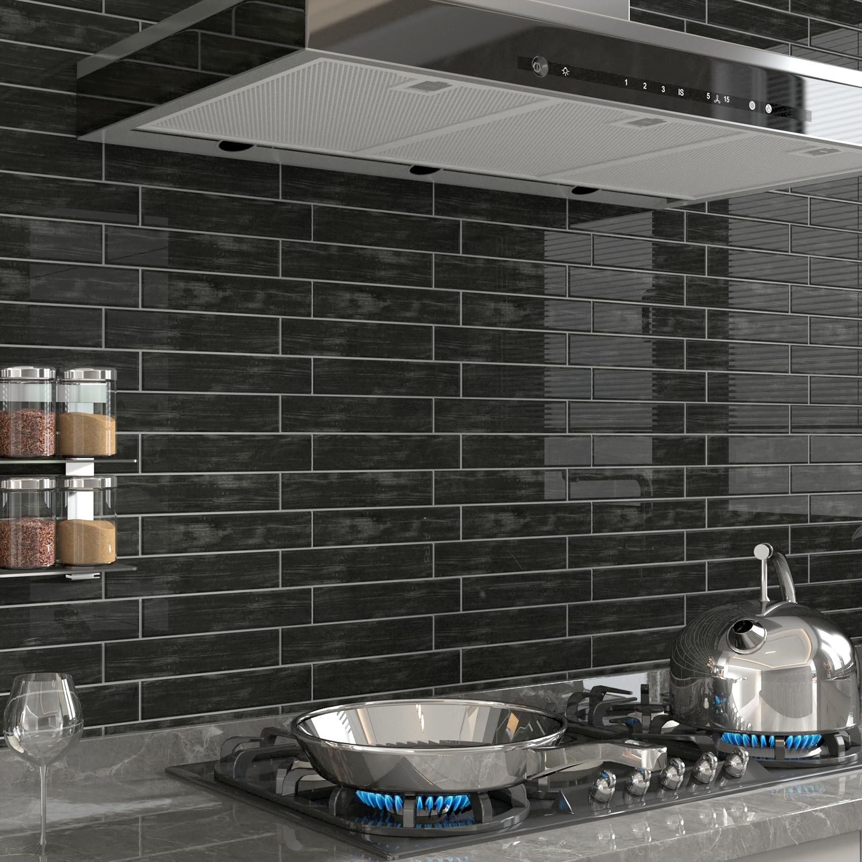 Livelynine Azulejos Adhesivos Baño 3D Impermeable Vinilos Cocina Azulejos Madera Negro 30x30CM 16 Losetas Azulejo Adhesivos Pared Negro Vinilos Adhesivo para Azulejo Paneles decorativos para Pared
