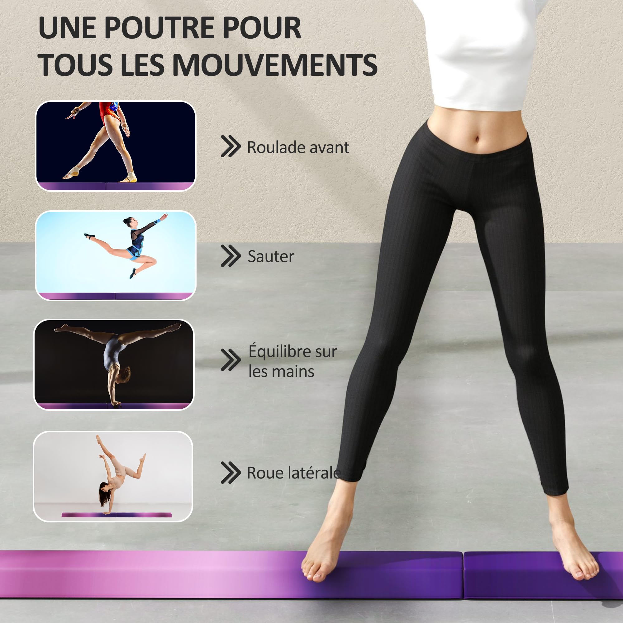 SPORTNOW Poutre Gymnastique Pliable en Velours, Poutre d'équilibre avec Fond antidérapant, équipement d'entraînement de Gymnastique pour Adolescents et Adultes