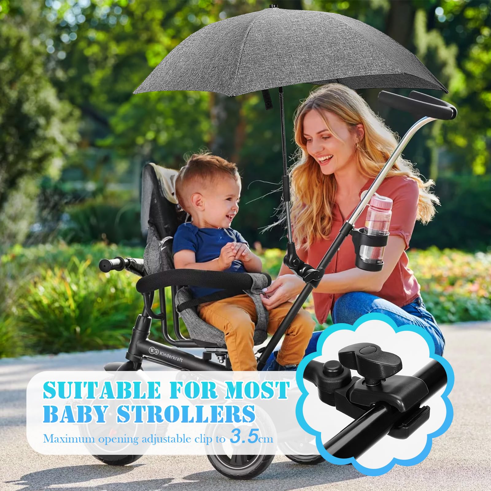 Ombrellone Parasole Passeggino Universale, Protezione Anti UV 50+, Parasole Universale per Bambino Neonato, Diametro 78 cm, Ombrellone per Carrozzina Passeggino, Sedia a Rotelle & Sedia da Spiaggia