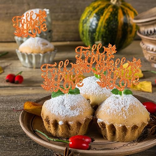 Miniatura 6 de Gyufise 24 piezas de decoración para cupcakes con purpurina naranja con purpurina para otoño, despedida de soltera, decoración de cupcakes de boda,