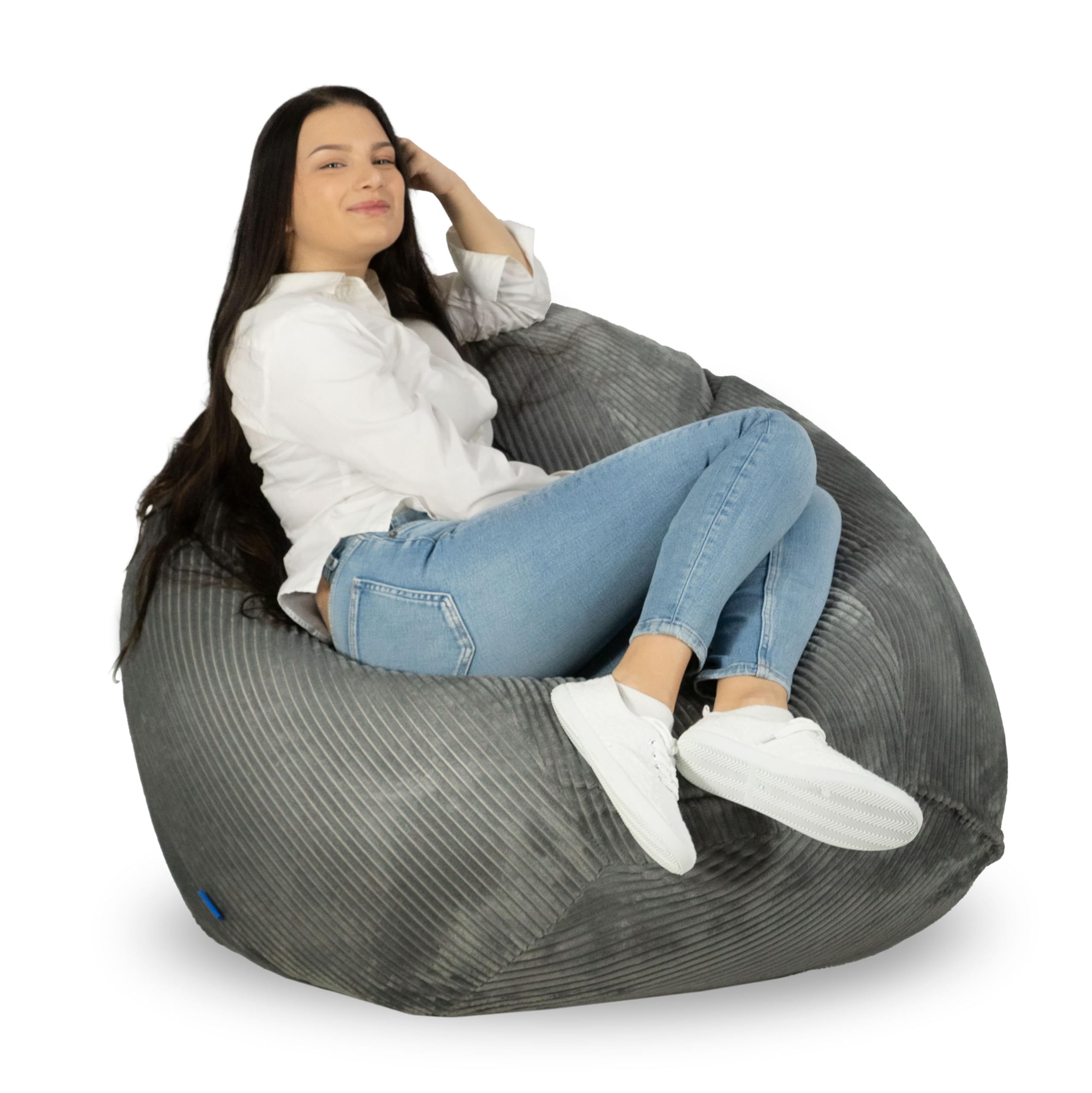 Bruni Classico Cord L in Grau - XXL-Sitzsack für drinnen mit Füllung, Indoor-Sitzsack aus Deutschland