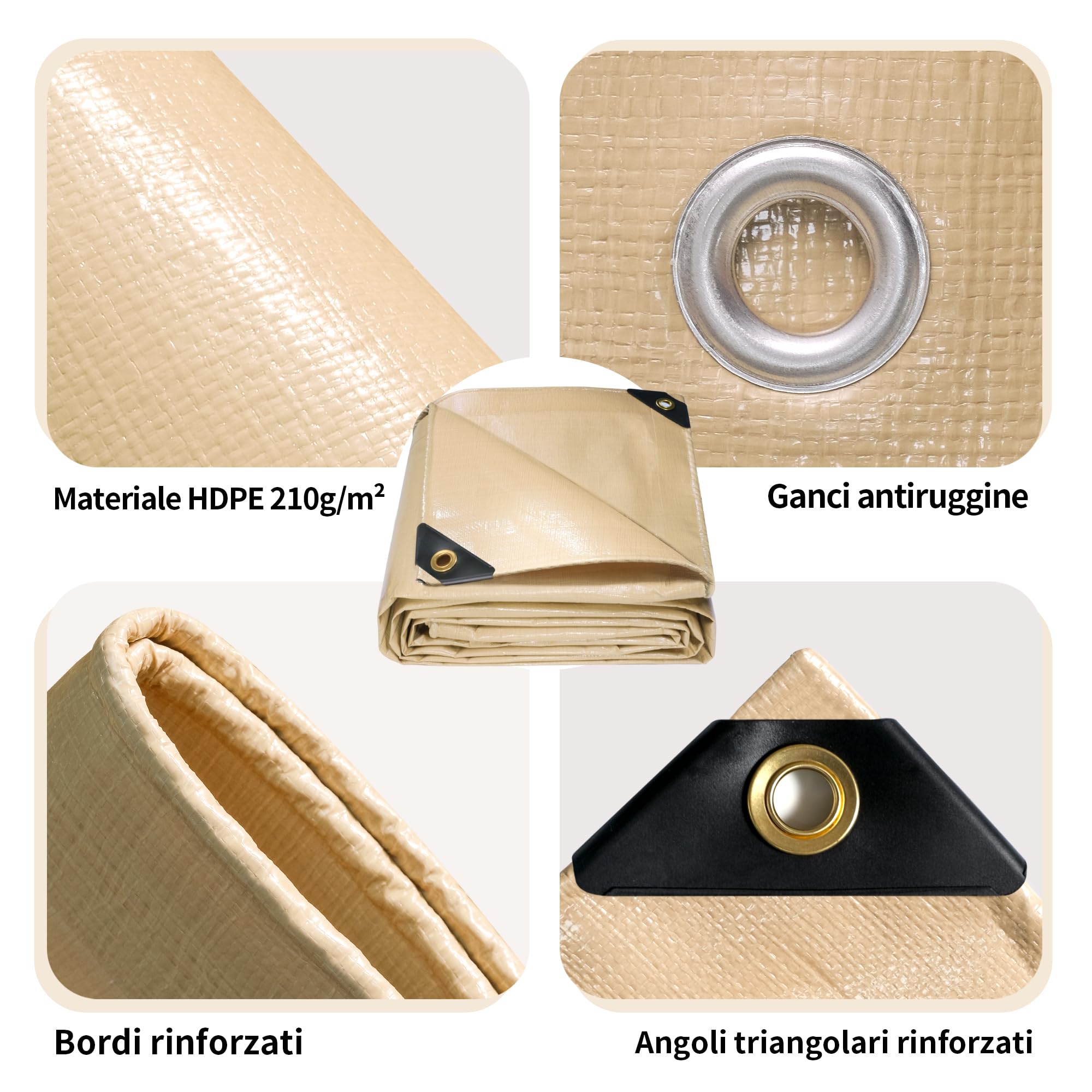 Telo Impermeabile Esterno 210g/m² 4x5m-Telone con Occhielli Rinforzati, Protezione UV, Adatto a Tutte le Stagioni-Ideale per Cantiere Edile, Copertura Legna, Campeggio e Uso All'apertoPiscine