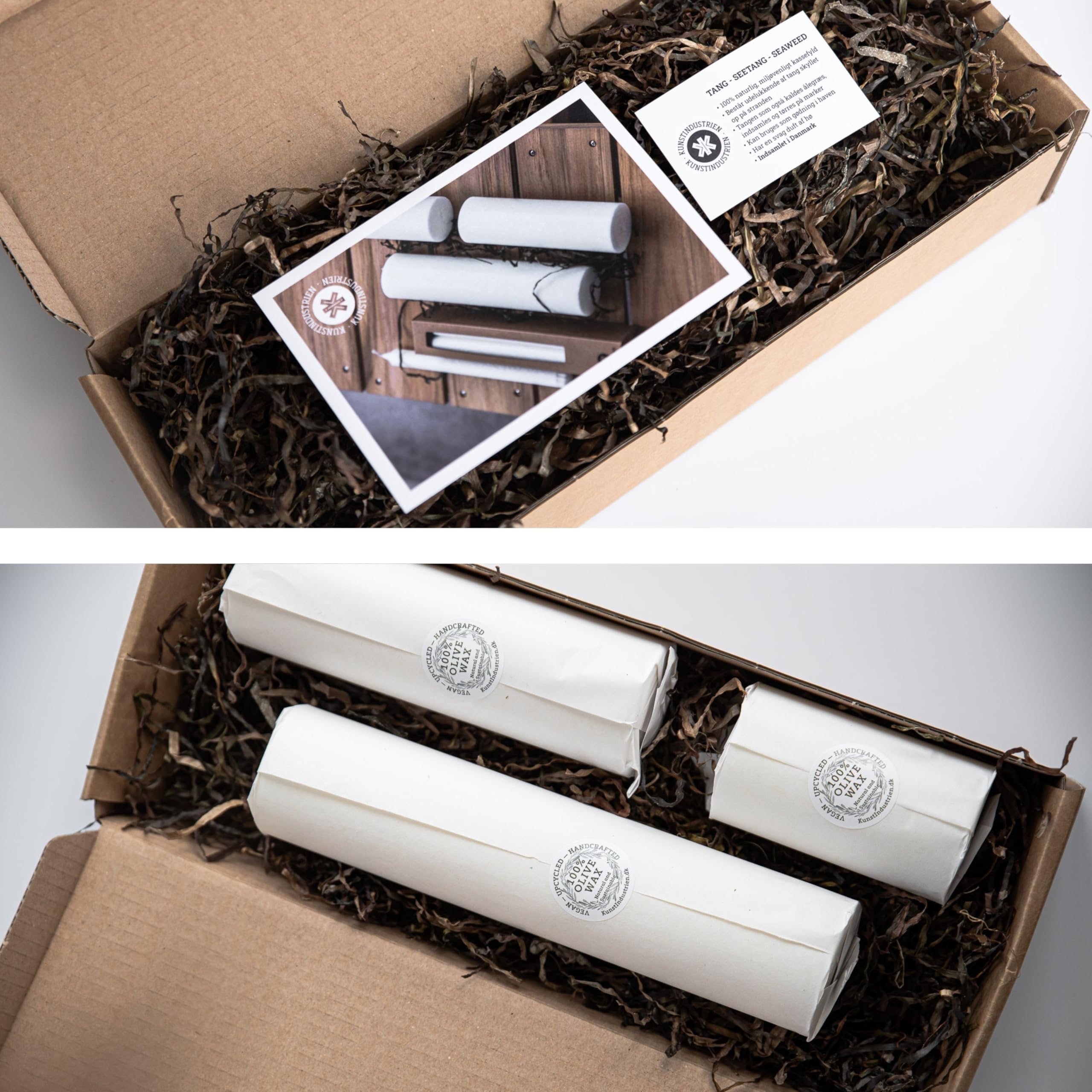 Kunstindustrien® Stumpenkerzen 3er-Set, Handgefertigt in Europa, Vegan– 100% Upcycled Olivenwachs, Kerzen lange Brenndauer 68 Std, Unparfümierte Altarkerzen (3 Stk, Ø 6 cm x H 10, 18, 25 cm, Kastanie)
