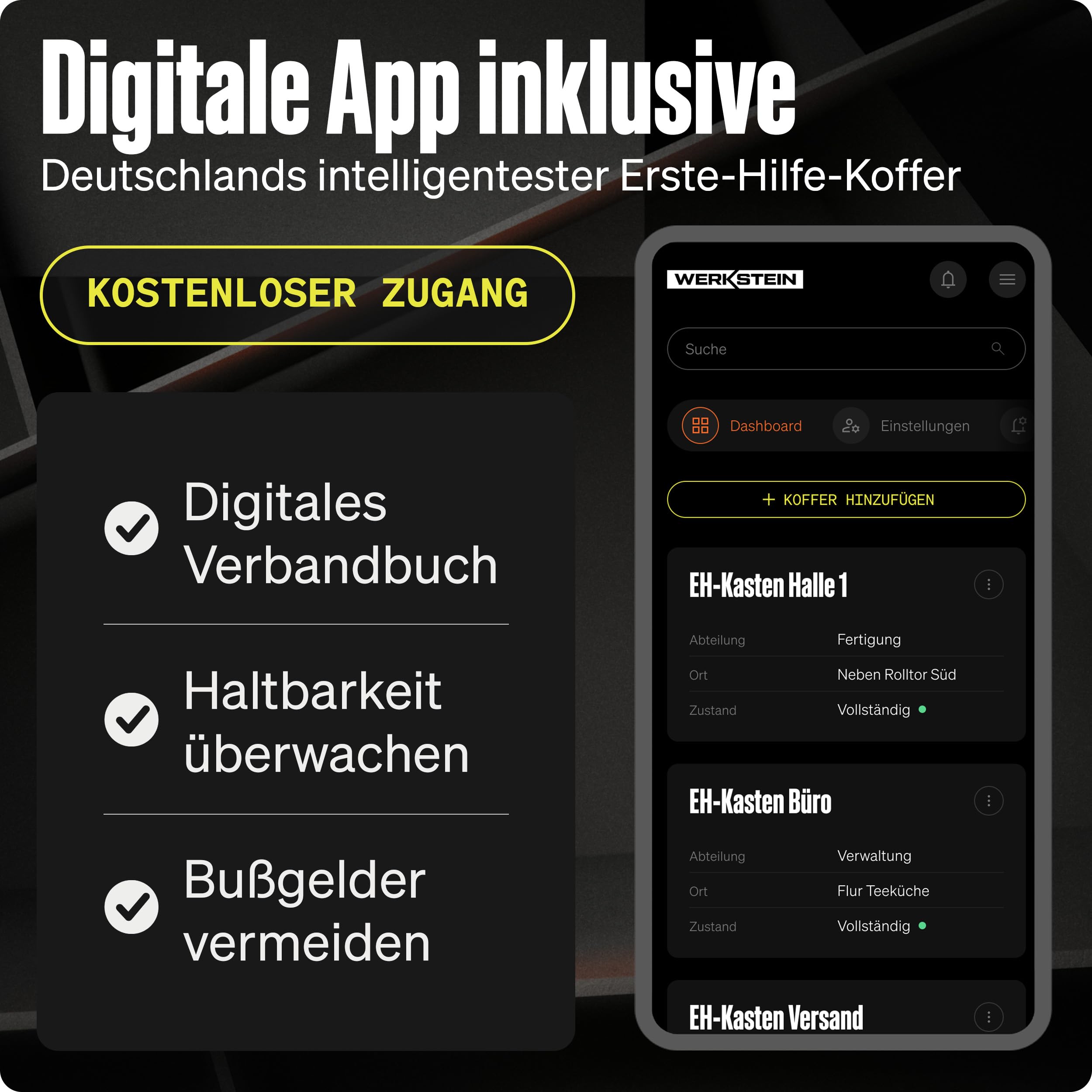 WERKSTEIN® Erste Hilfe Kasten DIN 13157:2021 inkl. Wandhalterung Verbandskasten Betrieb Büro Zuhause Set