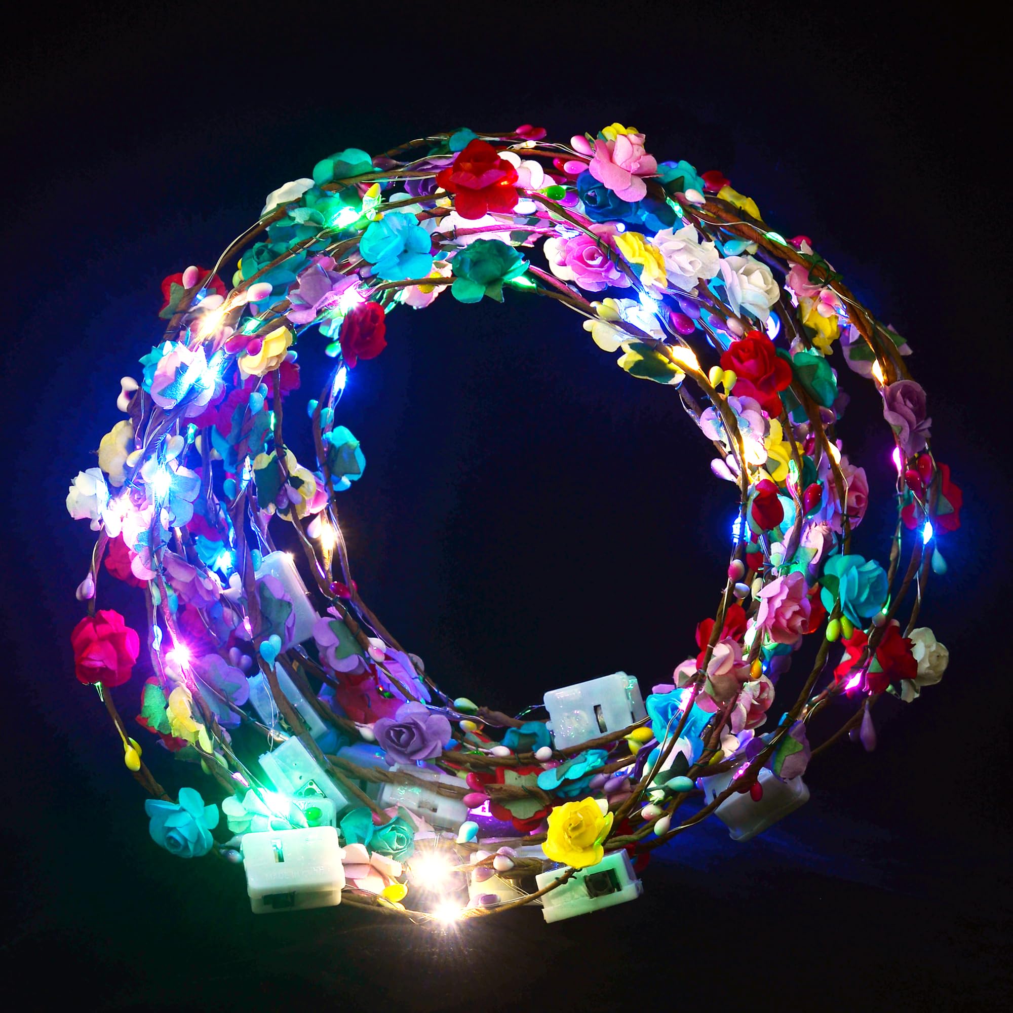 QSJQAMG 20 Pcs LED Flower Crown Headband,led headbands,Light Up Flower Headbands for Women,Garlands Glowing Floral Wreath Crowns For Weddings,