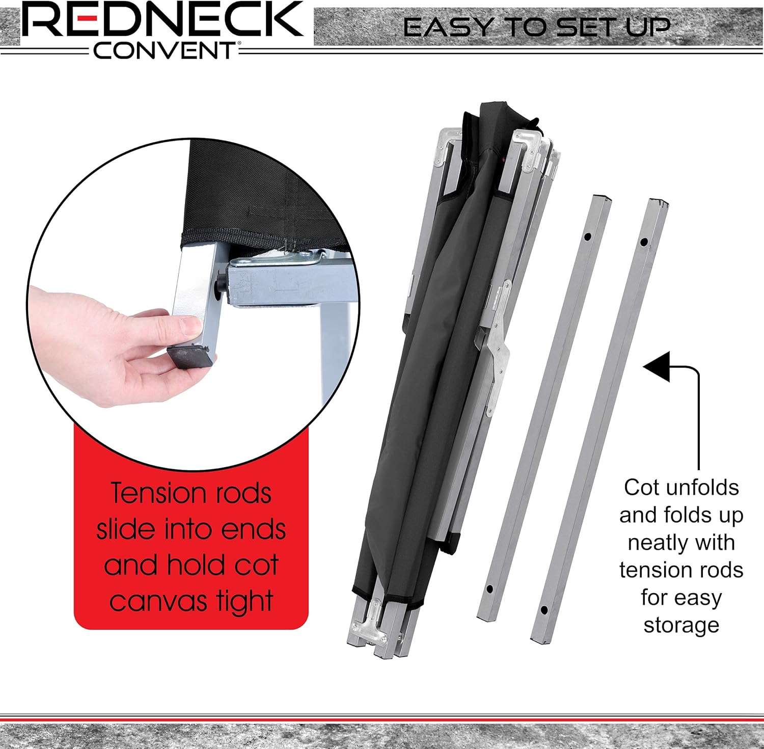 Redneck Convent RC Portable Camping Cot Adult Folding Bed - Black 6.2ft Backpacking Tent Cots Camping Furniture Sleeping Fold Up Bed : Sports & Outdoors