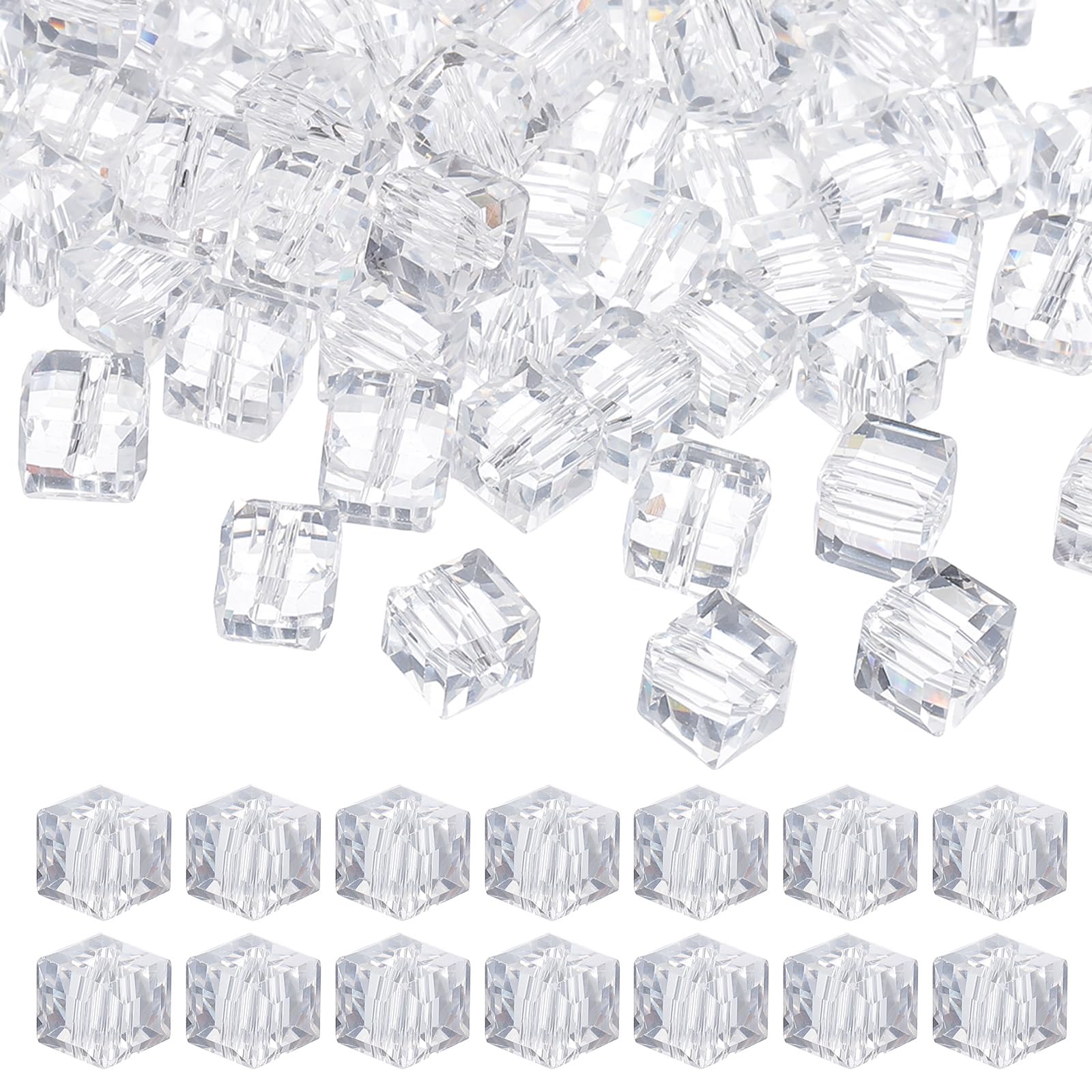 PATIKIL 6mm Glass Cube Beads for Jewelry Making, 100 Pcs Square Crystal Glass Loose for Bracelet Necklace Earrings, White