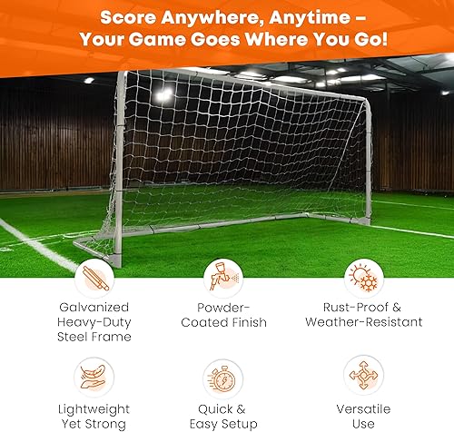 Miniatura 5 de Portería de fútbol plegable (12 x 6 pies, 10 x 6 pies, 7 x 5 pies), portátil, peso ligero, marco de acero, fácil de llevar, perfecta para