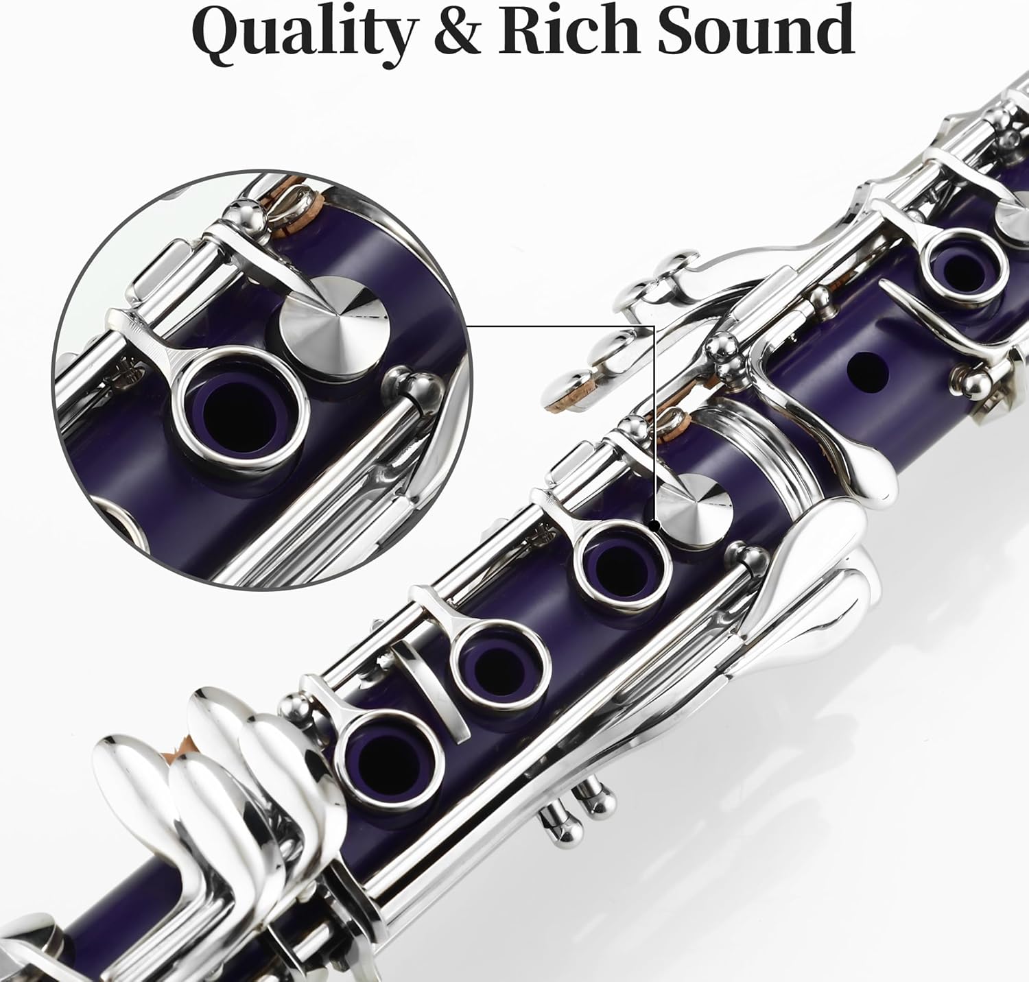 Bb Clarinet, Nickel-Plated B Flat Clarinet for Student Beginner with Case and Stand Musical Instrument for School Band (Purple)