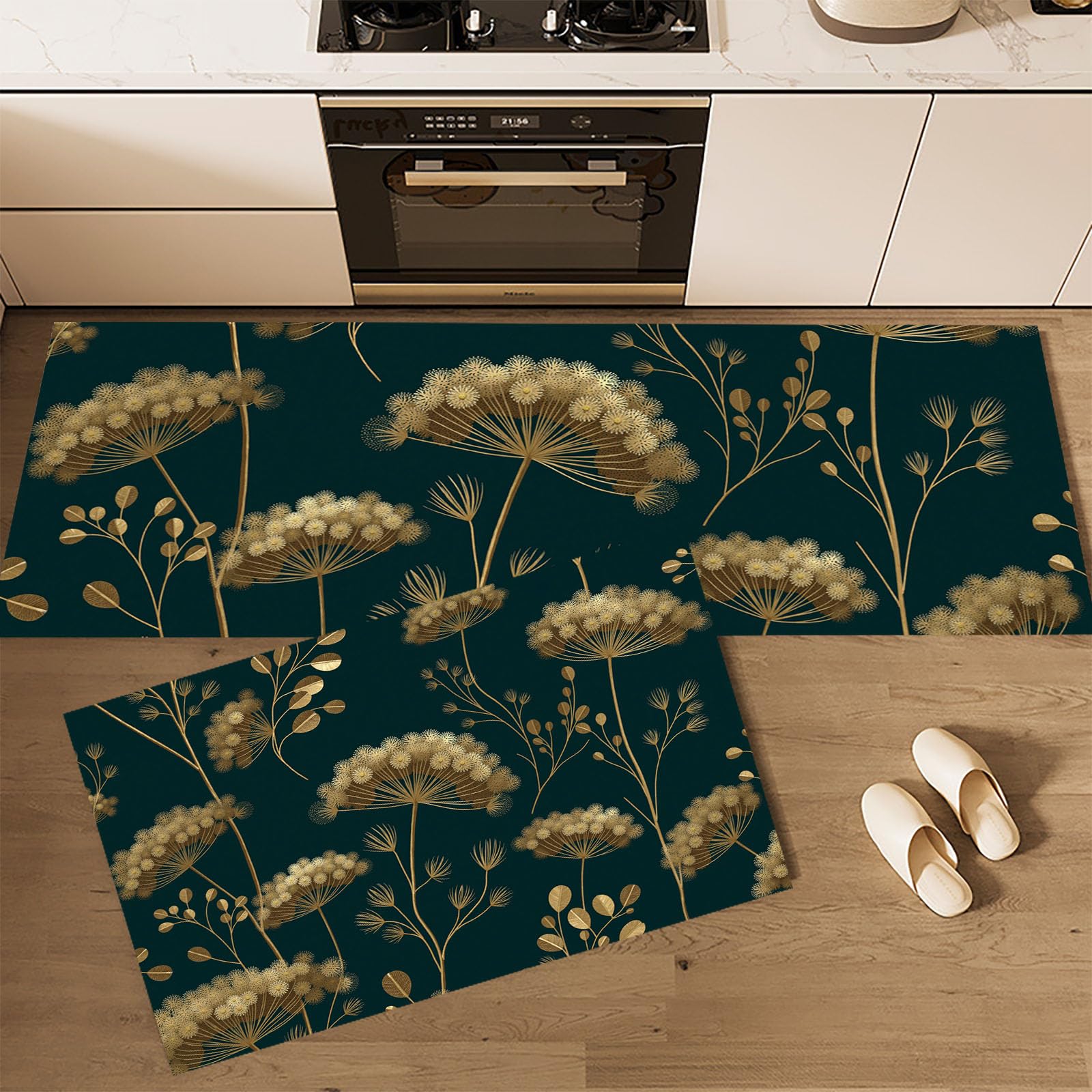 Tapis de cuisine antidérapant anti-fatigue lavable vert or entrée couloir porte