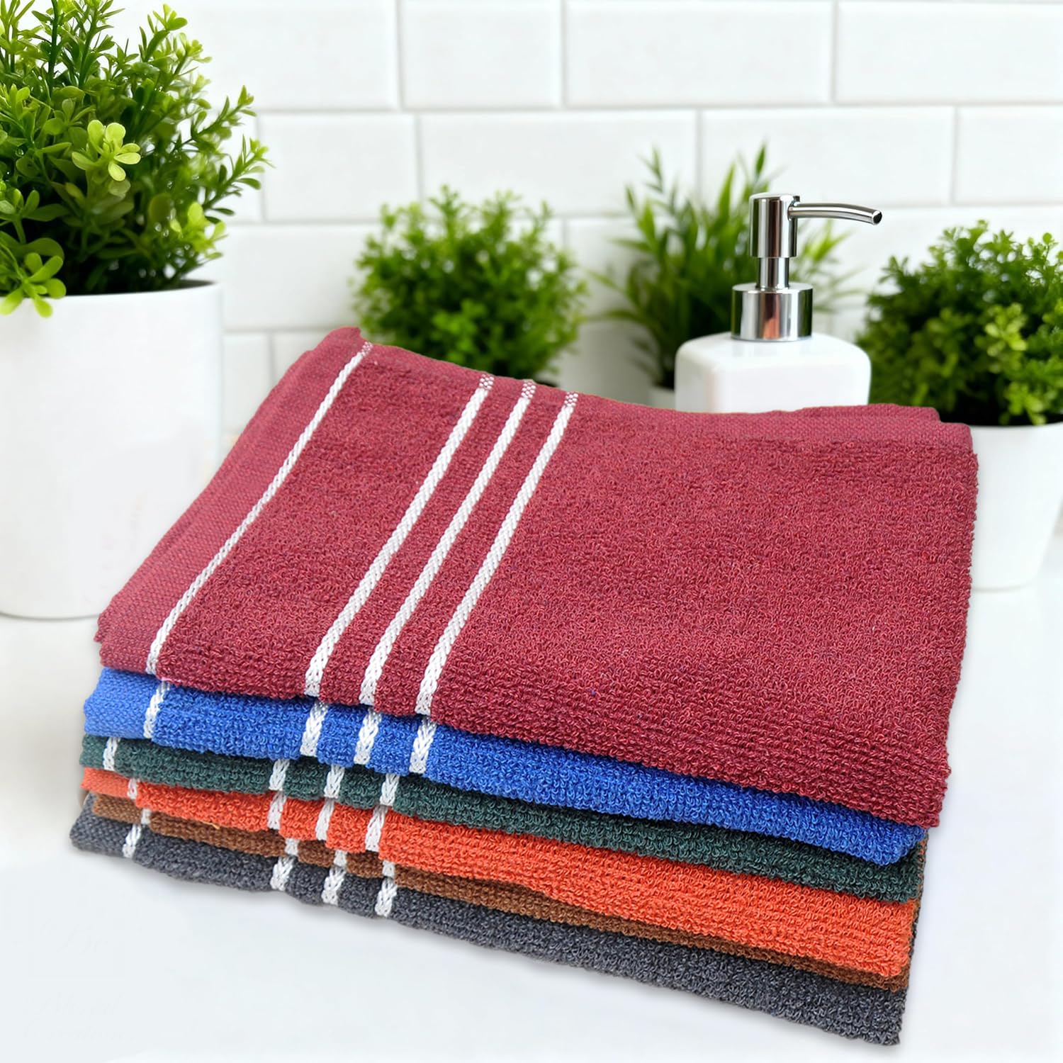 Cotton Face Towel Set of 6, 12x18 Inch, Soft Absorbent Quick Dry Wash Towels, Multicolor (6)-image-8