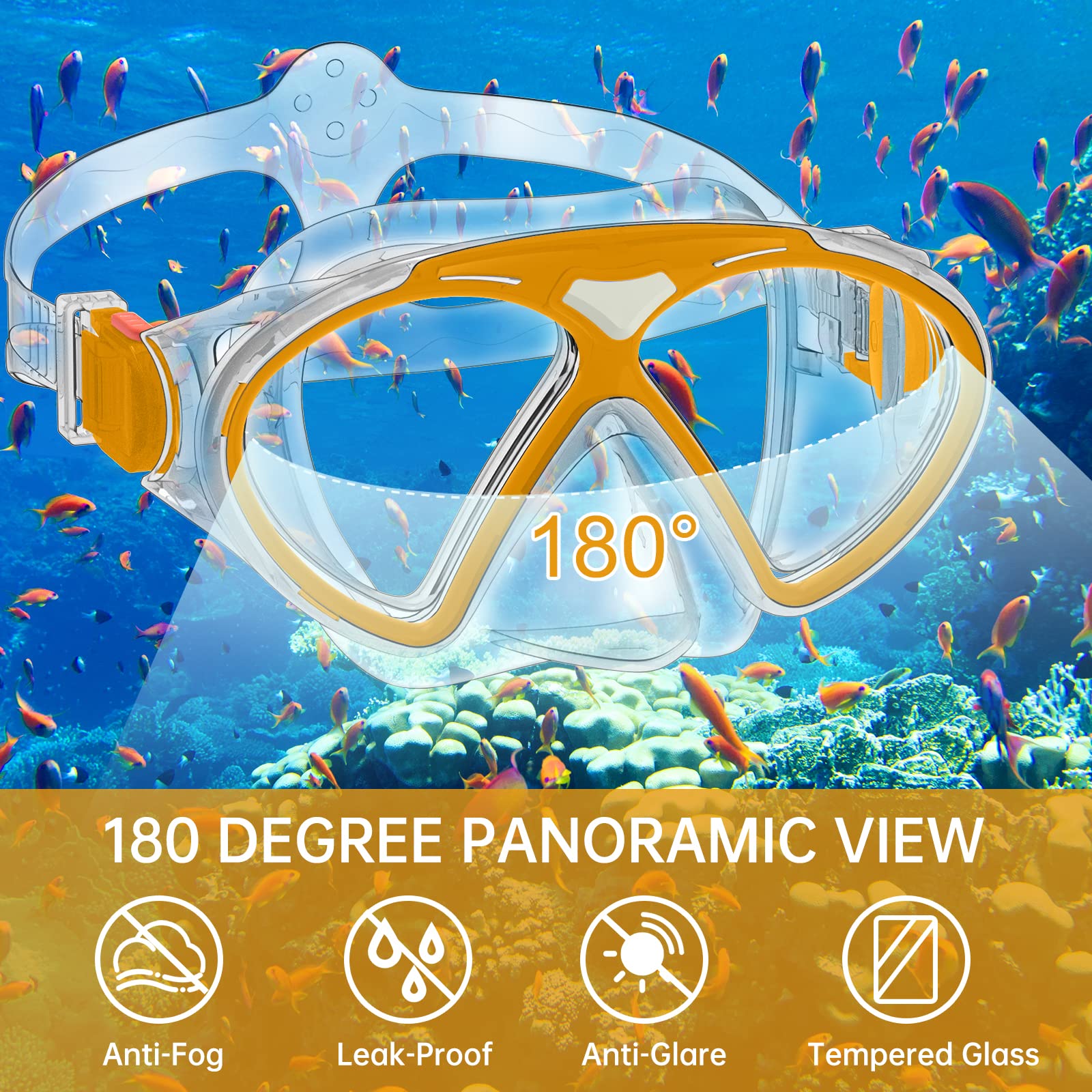 JEMULICE Maschera Subacquea Bambini, Set da Snorkeling per Bambini con Tubi a Secco e Occhiali da Snorkeling Anti-Fog Panoramica a 180 Gradi, Snorkel Set, Maschera Snorkeling per Bambino e Adolescenti