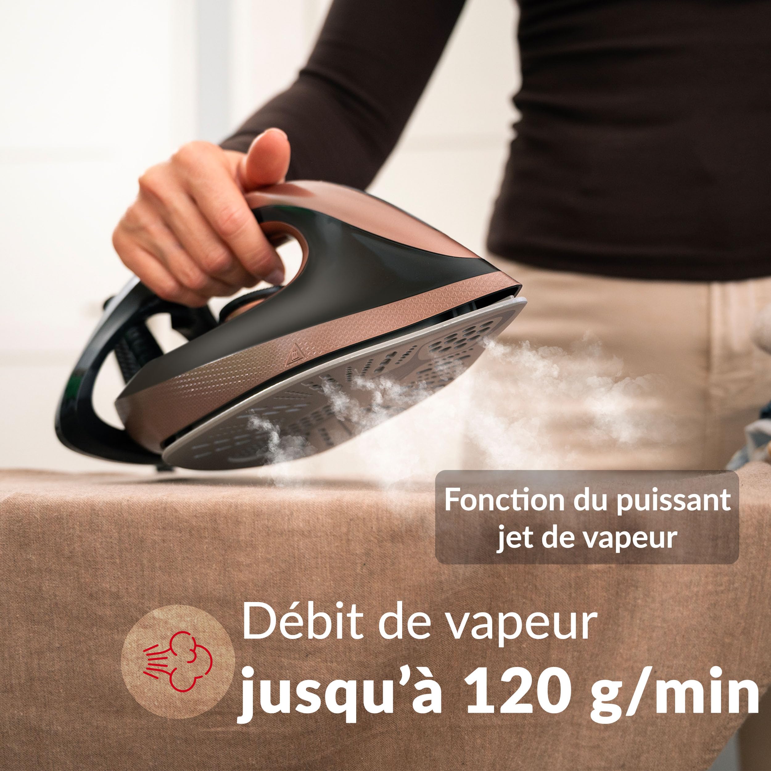 LEHMANN Centrale Vapeur, 8 bars Pression, Puissance 2400W, Réservoir 1,5L, Réglage Manuel, Mode Eco, Semelle en Céramique, 120 g/min avec Jet Vapeur Puissant, Arrêt Automatique, Noir/Or Rose