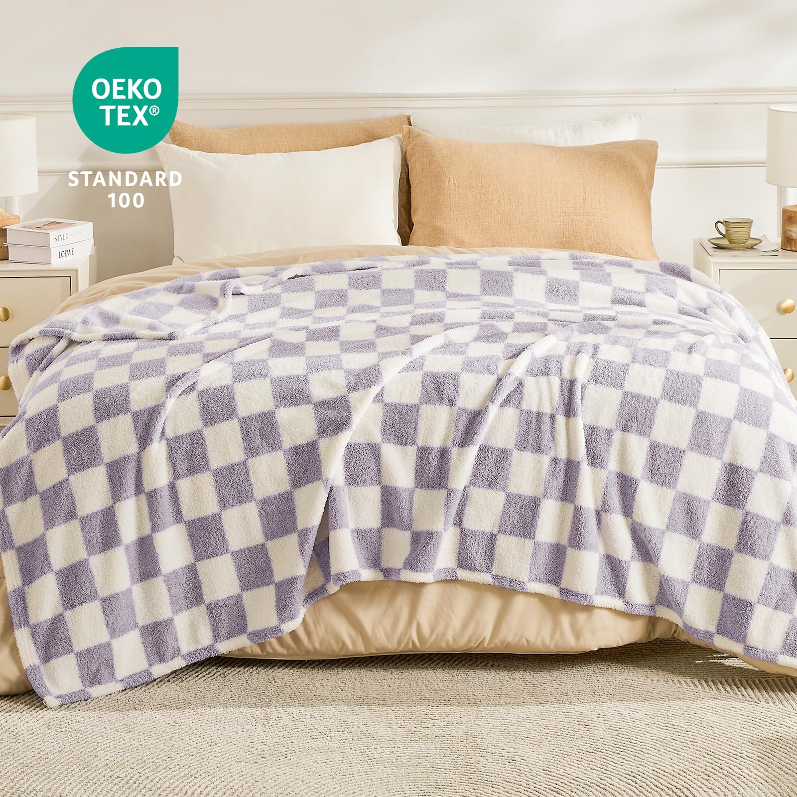 EMME Fleece Blanket Throw Blanket, Sherpa Fluffy Flannel Blanket, 150 x 200cm, Checkered Blankets - Image 4