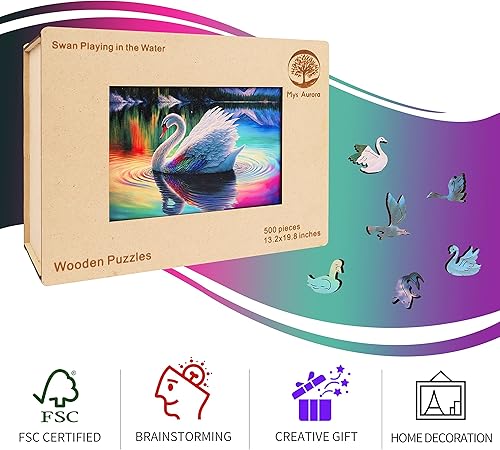 Miniatura 5 de Rompecabezas de madera únicos, diseño de cisne de lago, 200 piezas de tamaño mediano de 8.7 x 12.6 pulgadas, lujoso rompecabezas de madera con forma