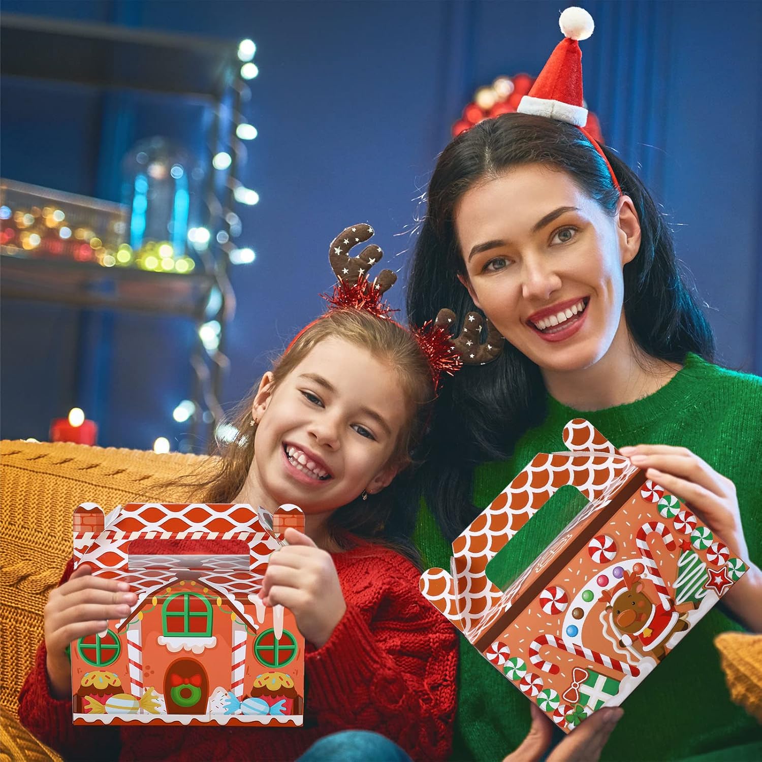 Faccito 18 Pcs Christmas Gift Boxes Bulk 3D Christmas Treat Theme Boxes for Cookie Goodie Snack Candy Favors Present with Handles Holiday Xmas Party Supplies(Gingerbread) - Image 4