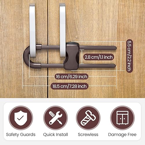 Miniatura 7 de 10 cerraduras deslizantes para gabinete gabinete a prueba de niños en forma de U con cerradura ajustable de seguridad para niños fácil de usar