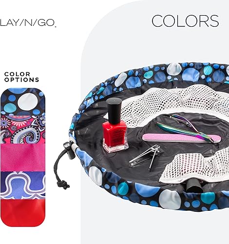 Miniatura 6 de Lay-n-Go NailSpa Bolsa de cosméticos con cordón  Bolsa organizadora portátil de suministros de uñas con 8 bolsillos de malla elástica y centro