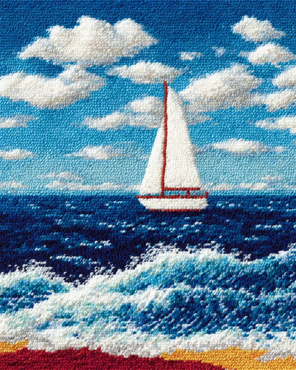 AxiangziK Landscape DIY Latch Hook Kits for Adults Sea Sailing Boat DIY Rug Making Kits for Aldult Tapestry Set Embroidery Carpet Doormat Gift 39x55in