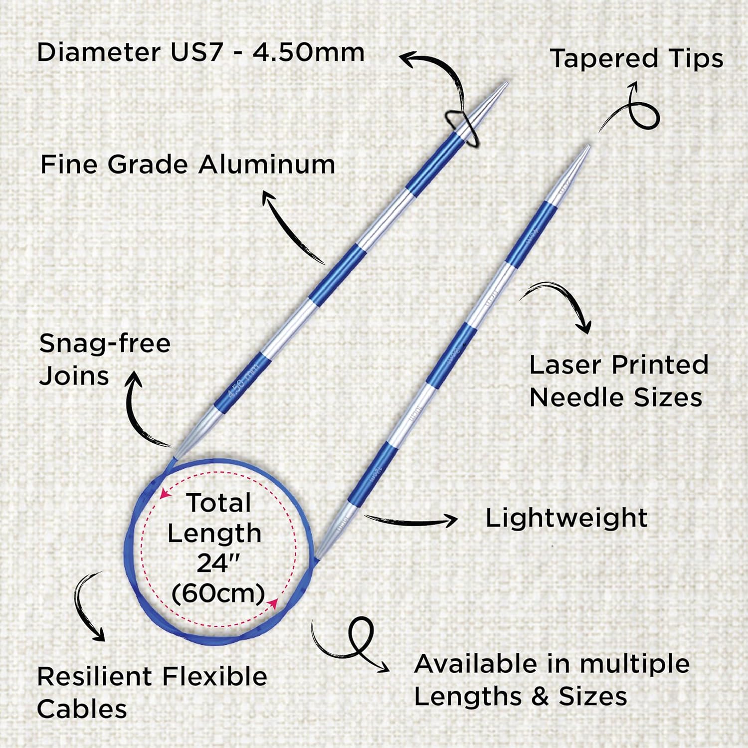 KnitPro Smartstix Fixed Circular Needles 24" (60cm) | US Size 7 (4.5mm)
