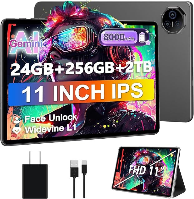 2026 Android 15 Comprimé, 11 Comprimé de pouce 24GB RAM+256GB ROM/2TB TF, Tabulaire PC avec 2.0GHz Octa-Core, Grand écran, EVA Inhibiteur des chocs (13+5) MP Caméra, 8000mAh, Vigne large L1, 5G WiFi, GPS, BT5.0(Gray)