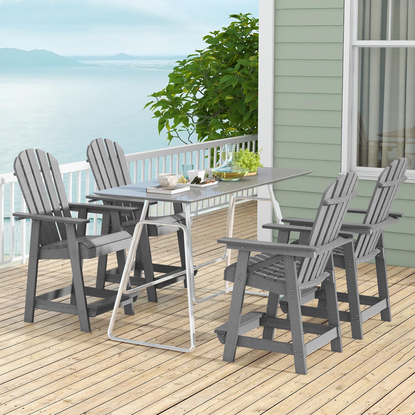 GIANTEX Adirondack Stuhl Hoch mit Fußstütze, Hochstuhl Gartenstuhl Balkonstuhl wetterfest aus HDPE, Barstuhl mit Armlehnen & lamellierte Sitzfläche & Rückenlehne, Outdoor Adirondack Chair 70x85x119 cm