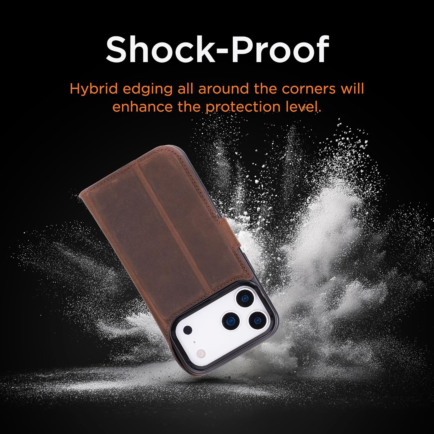 Bayelon Leather Wallet Case for iPhone 17 Pro Max 6.9", Flip Cover Card Holder, Genuine Leather Case, Kickstand Folio Case, MagSafe Compatible Shockproof Flip Cover, RFID Blocking -Dark Brown