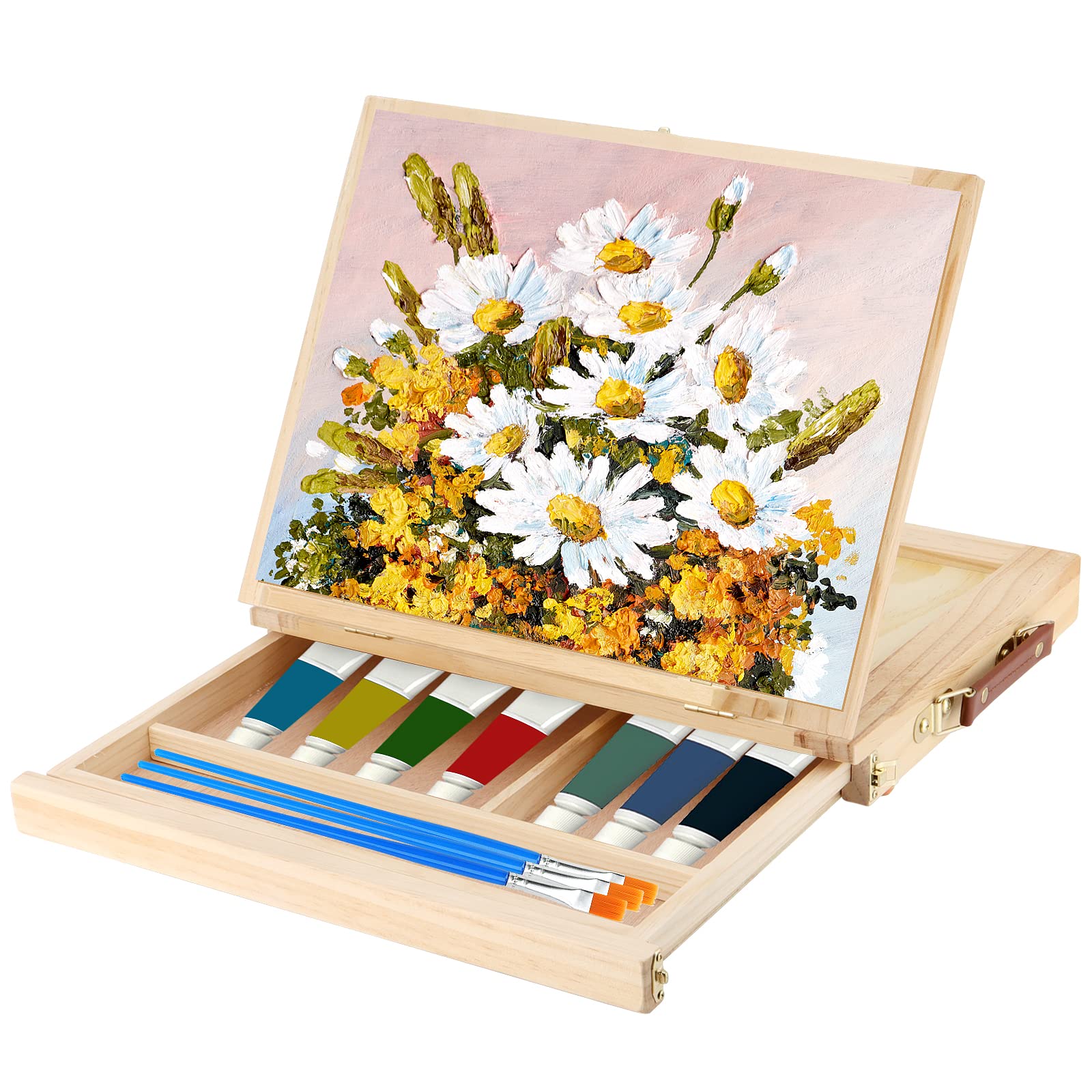 ZEONHEI Wooden Table Box Easel, Portable Wood Tabletop Easel, Adjustable Wood Box Easel for Painting Drawing, Displaying Art Supplies