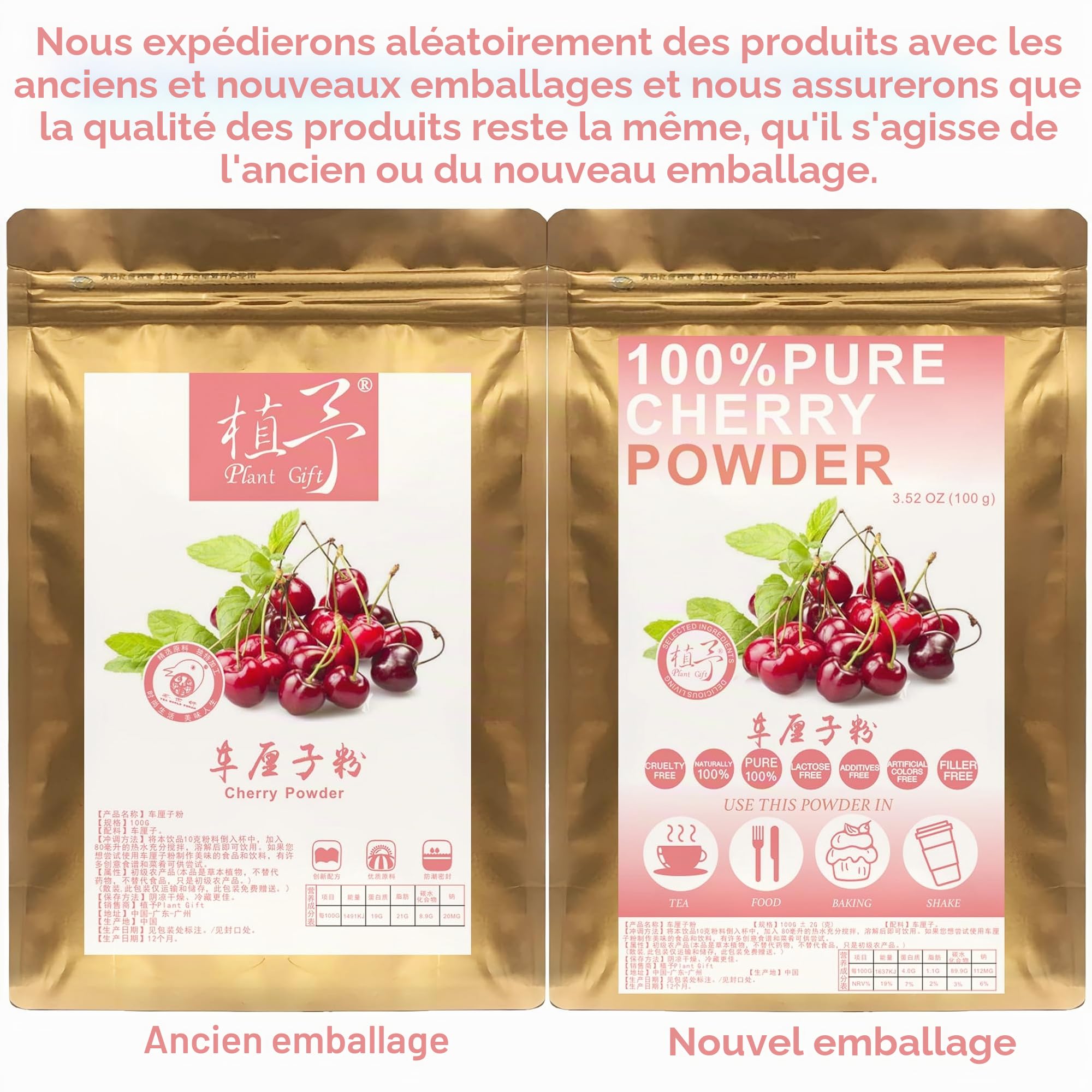100% Pure Cherry Powder 100g/3.52oz poudre naturelle de jus de cerise congelé | poudre de cerise pour smoothies, shakes, pâtisseries et boissons | sans conservateurs