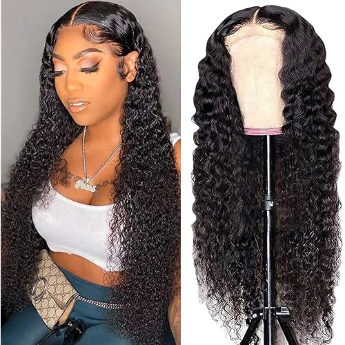Muzkala 13x6 Deep Wave Lace Front Wigs Human Hair Pre Plucked Wet and Wavy Transparent Curly Lace Front Wigs Brazilian Virgin Human Hair With Baby Hair 150% Density Curly Wigs for Black Woman