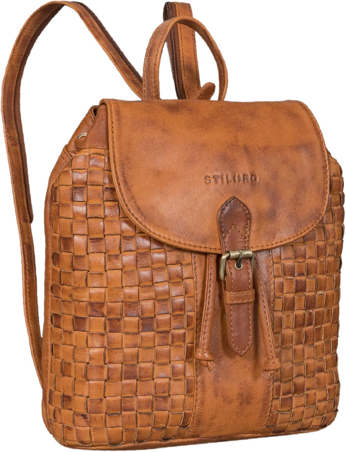 STILORD Camilla Elegante Rugzak Handtas Leer Dames Kleine City Rugzak Vrouwen Vintage Leren Rugzak Dames Dagrugzak Retro Suede Schoudertas Dames Kleur:arona - bruin