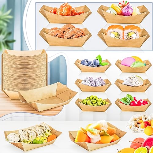 Miniatura 4 de MotBach Paquete de 300 bandejas de papel de 12 libra para botes de papel pequeños, mini bandejas de papel kraft para alimentos, bandeja de papel