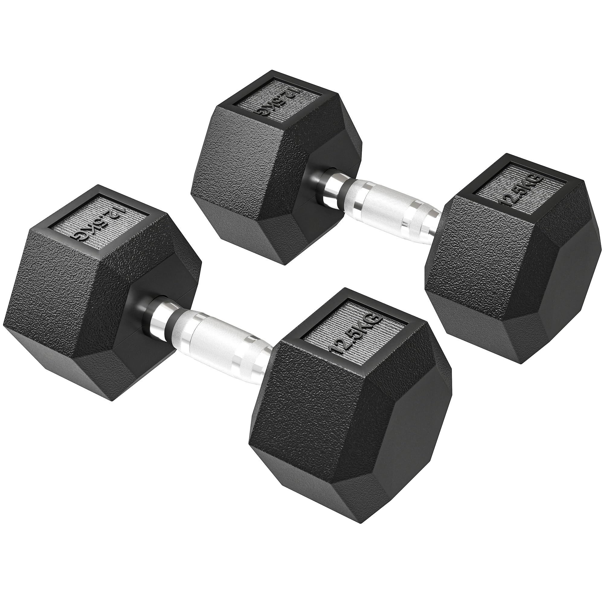 HOMCOM Hexagon Hanteln, 2er Set Hanteln mit gerändeltem Griff, Kurzhantelset aus Gusseisen, 4/5/6/8/10/12,5/15/17,5/20 Kg, Kurzhanteln für Männer Frauen, Zuhause, Fitnessstudio, Krafttraining